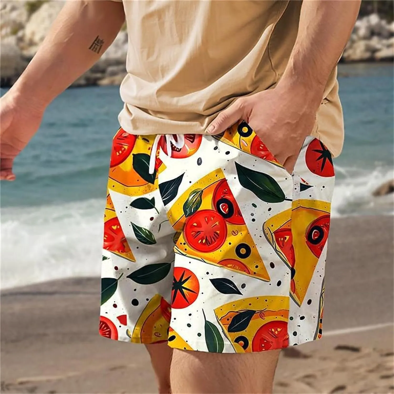 Mens Summer Shorts Casual Elastic Waist Drawstring Beach Shorts Drawstring Workout Running Jogging Beach Sweat Shorts