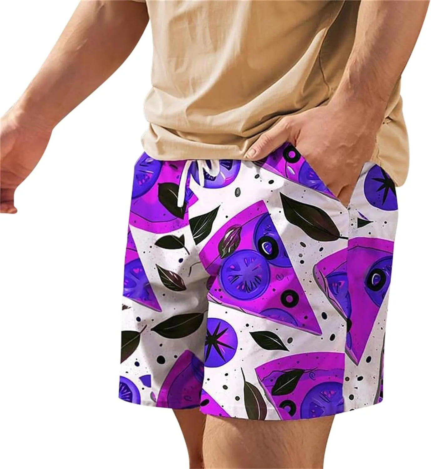 Mens Summer Shorts Casual Elastic Waist Drawstring Beach Shorts Drawstring Workout Running Jogging Beach Sweat Shorts