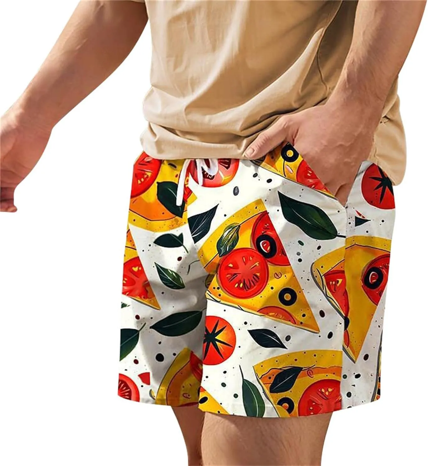 Mens Summer Shorts Casual Elastic Waist Drawstring Beach Shorts Drawstring Workout Running Jogging Beach Sweat Shorts