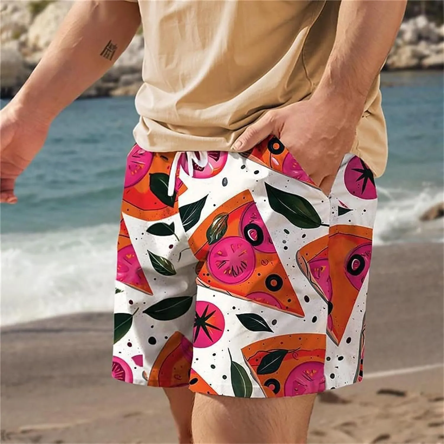 Mens Summer Shorts Casual Elastic Waist Drawstring Beach Shorts Drawstring Workout Running Jogging Beach Sweat Shorts