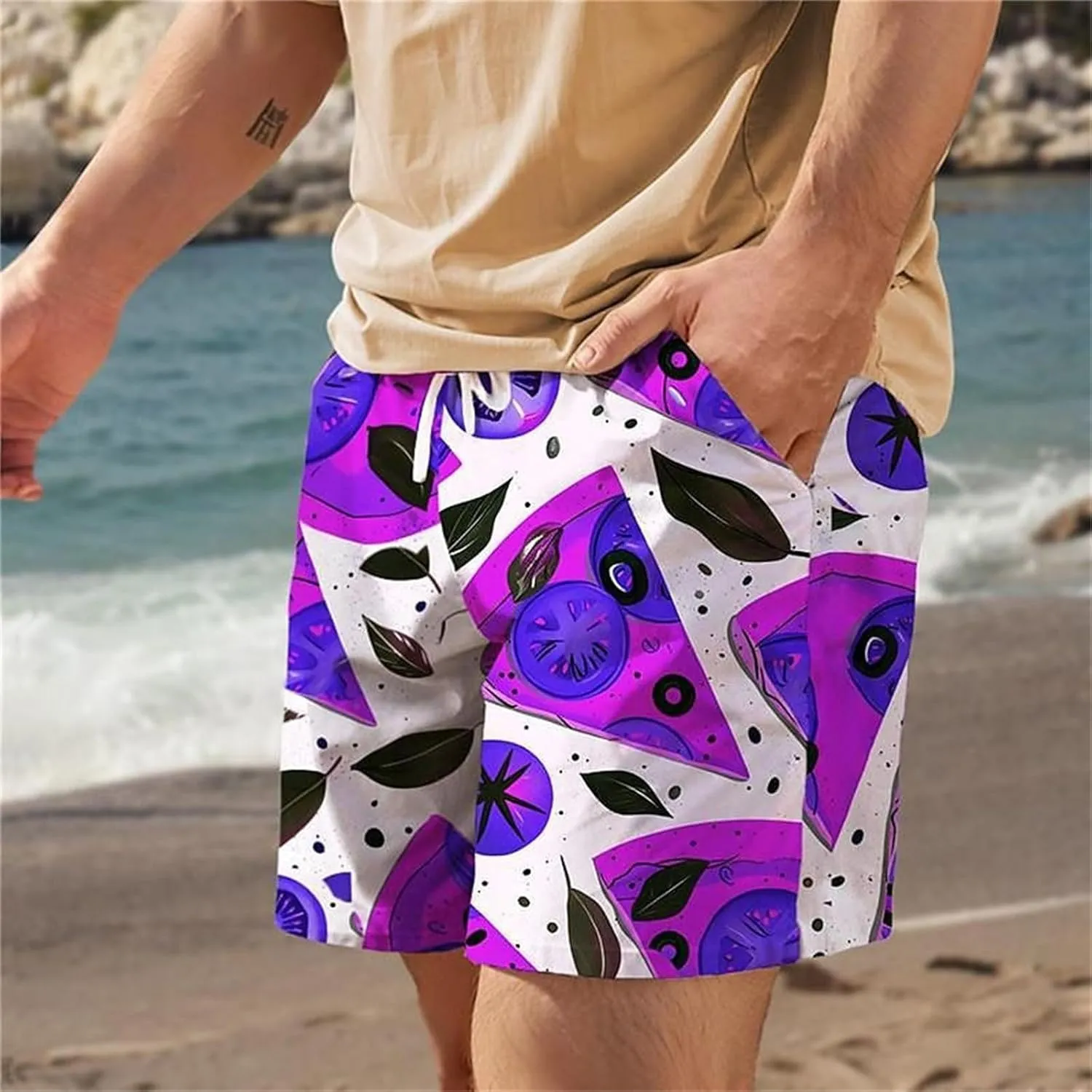 Mens Summer Shorts Casual Elastic Waist Drawstring Beach Shorts Drawstring Workout Running Jogging Beach Sweat Shorts