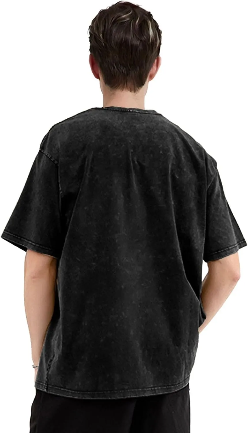 Mens Vintage Oversized Casual Drop Shoulder T-Shirt Loose Tee Top
