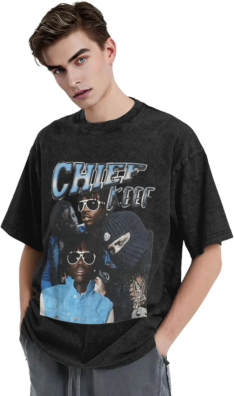 Mens Vintage Oversized Casual Drop Shoulder T-Shirt Loose Tee Tops