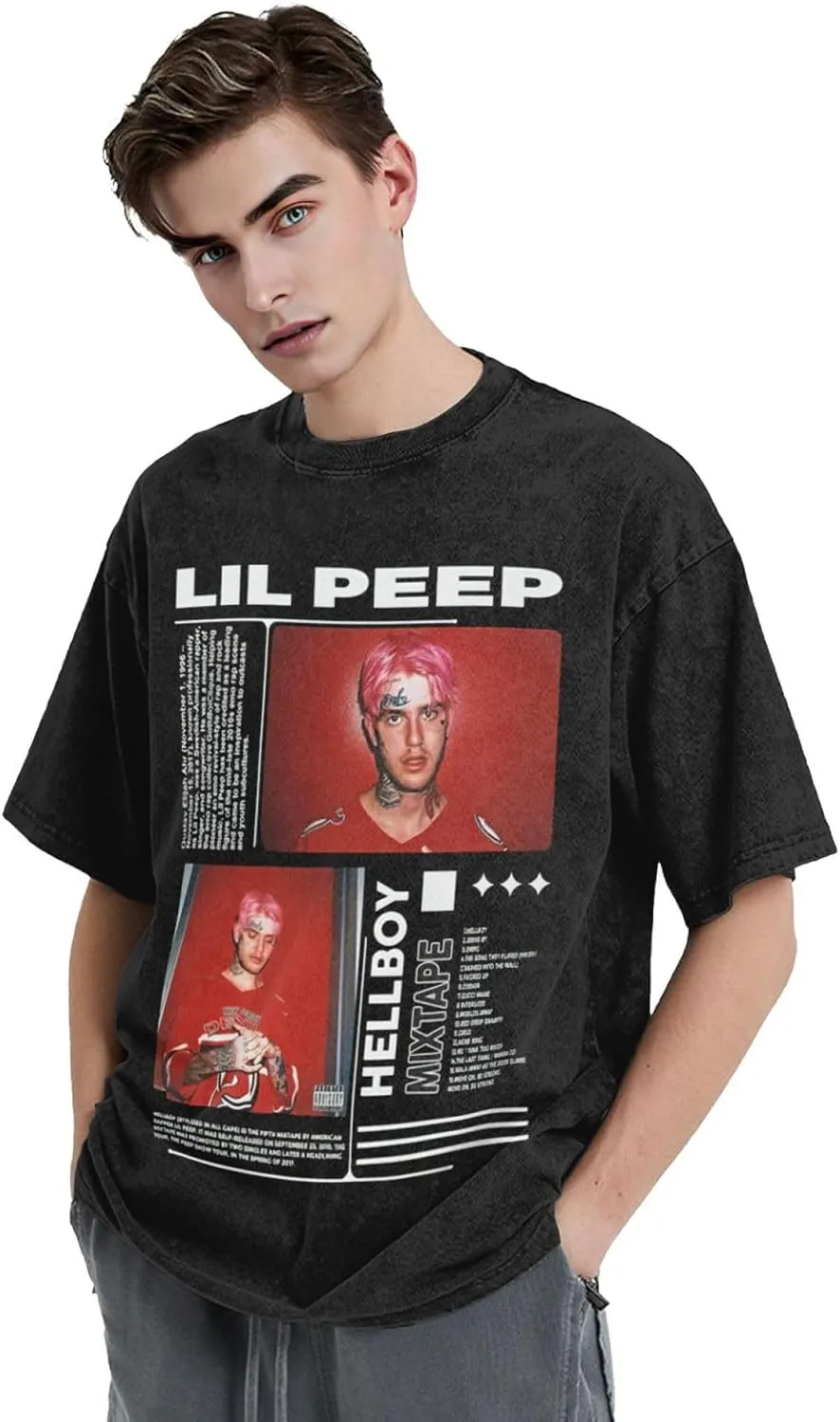 Mens Vintage Oversized Funny Drop Shoulder T-Shirt Loose Tees Tops