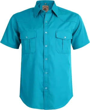 Mens Western Cowboy Pearl Snap Short Sleeve Casual Two Pockets Work Solid Derss Button Up Wrinkle Free Shirts