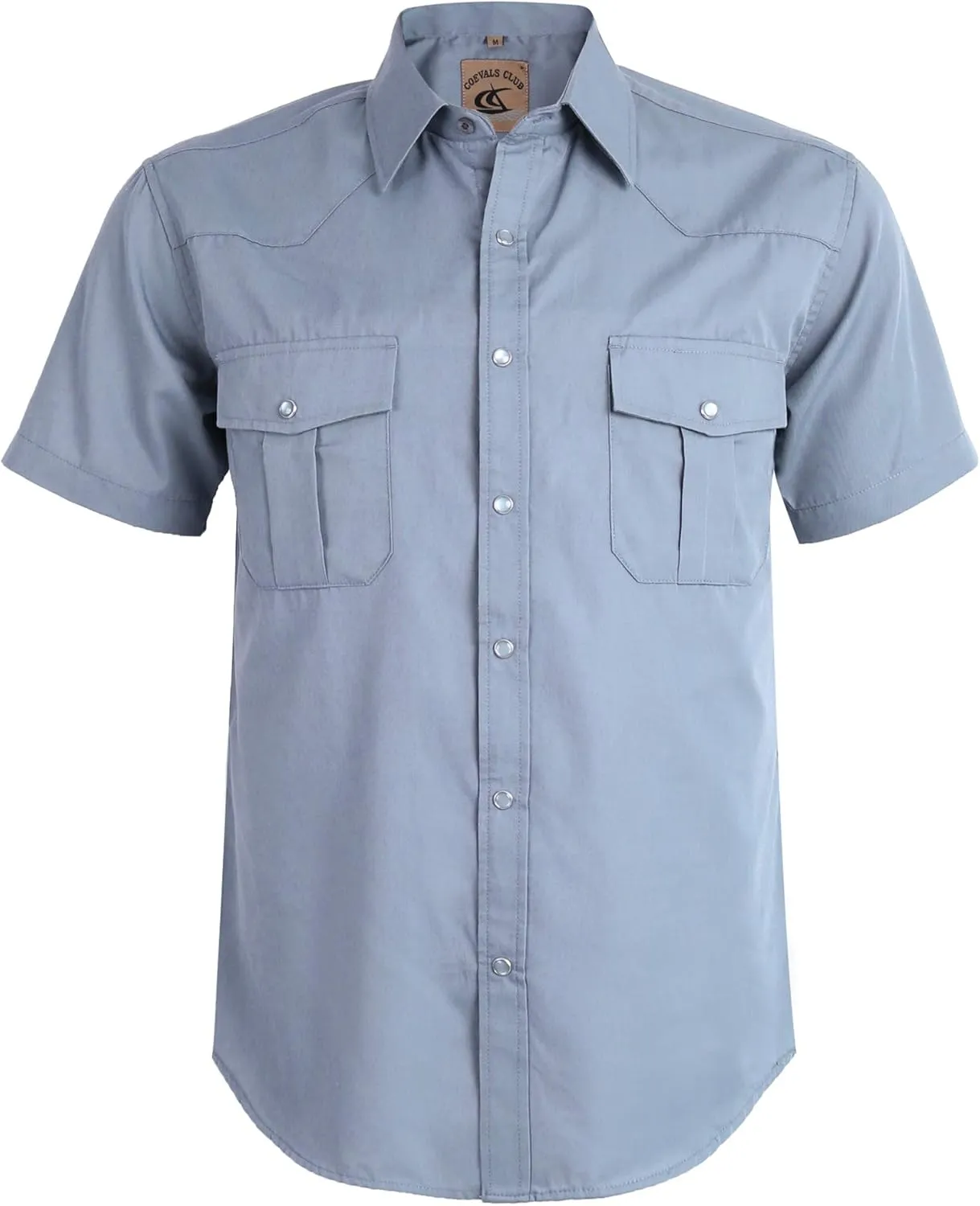 Mens Western Cowboy Pearl Snap Short Sleeve Casual Two Pockets Work Solid Derss Button Up Wrinkle Free Shirts