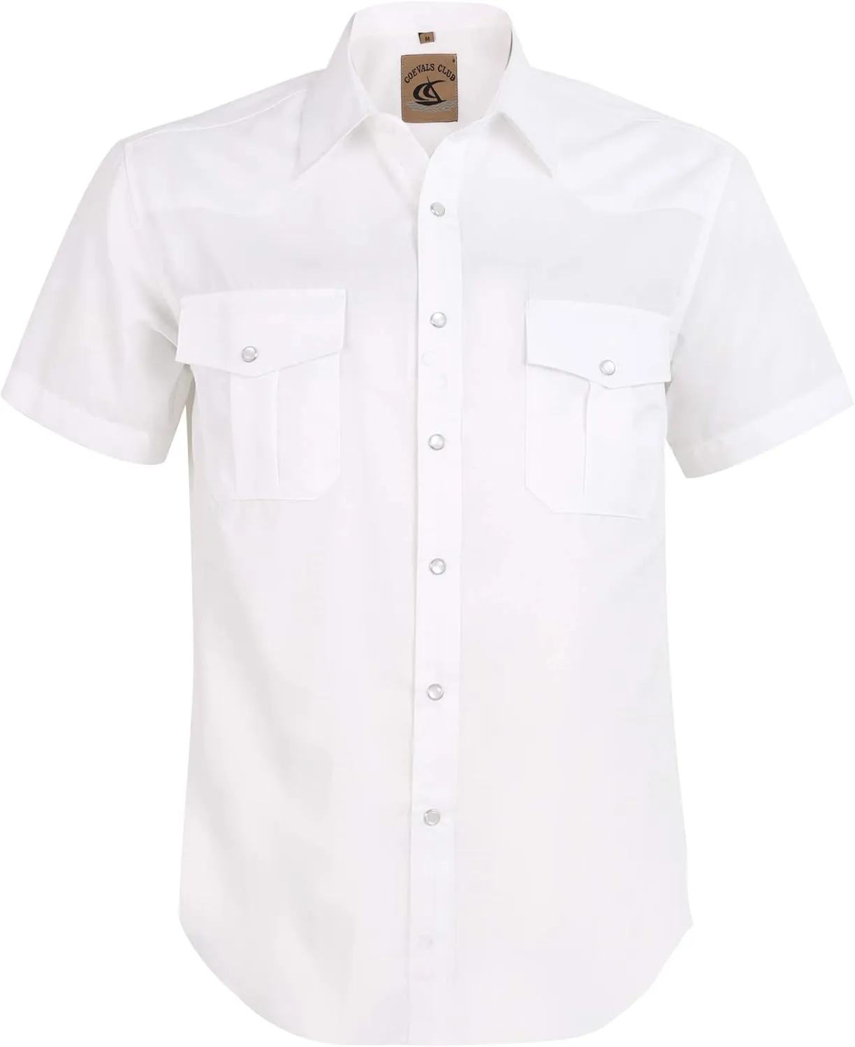 Mens Western Cowboy Pearl Snap Short Sleeve Casual Two Pockets Work Solid Derss Button Up Wrinkle Free Shirts