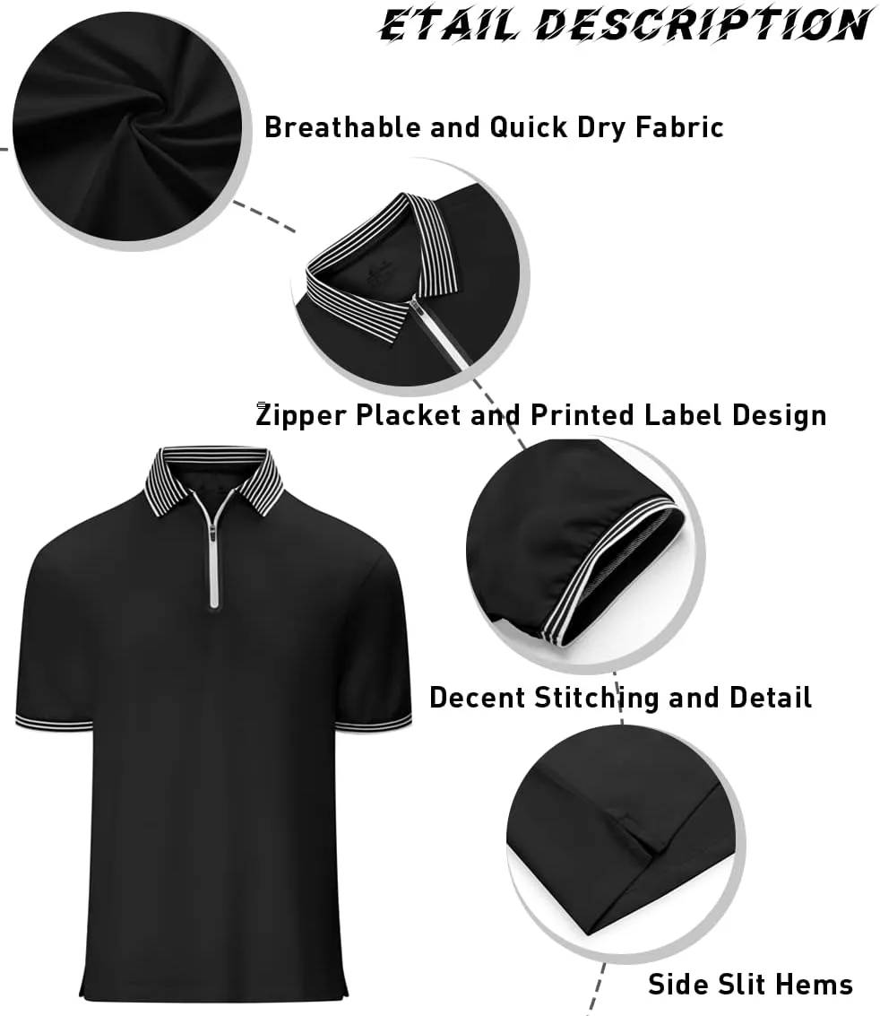 Men's Zipper Polo Shirt Short Sleeve Moisture Wicking Casual Golf Polo Shirt Quarter Zip Tops
