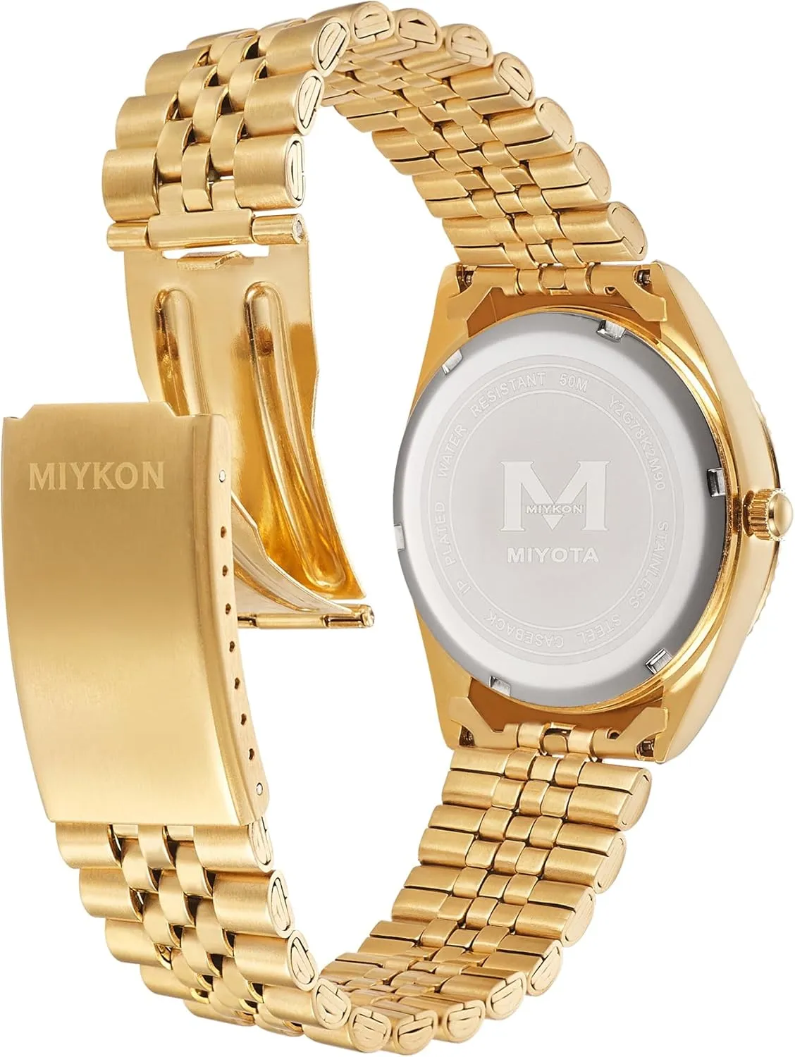 Miykon Silver and Gold Watches for Men | Day Date Mens Dress Watch with Genuine Crystals and Stainless Steel Bracelet | Ion Polished, Lume Hands, Anti-Scratch Glass, Japan Quartz, 50M Water Resistant