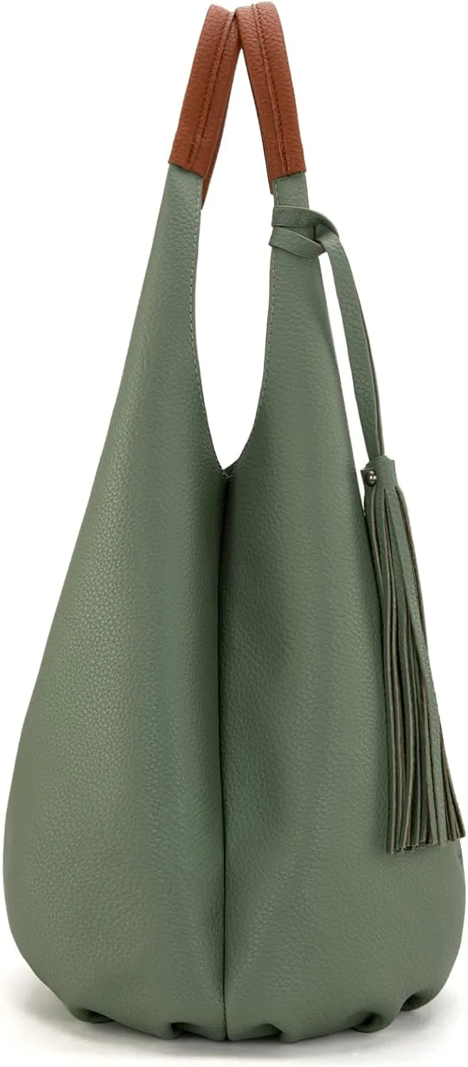 Montana West Hobo Bags for Women Slouchy Handbags 2PCS Tassels Shoulder Bag with Comestic Bag