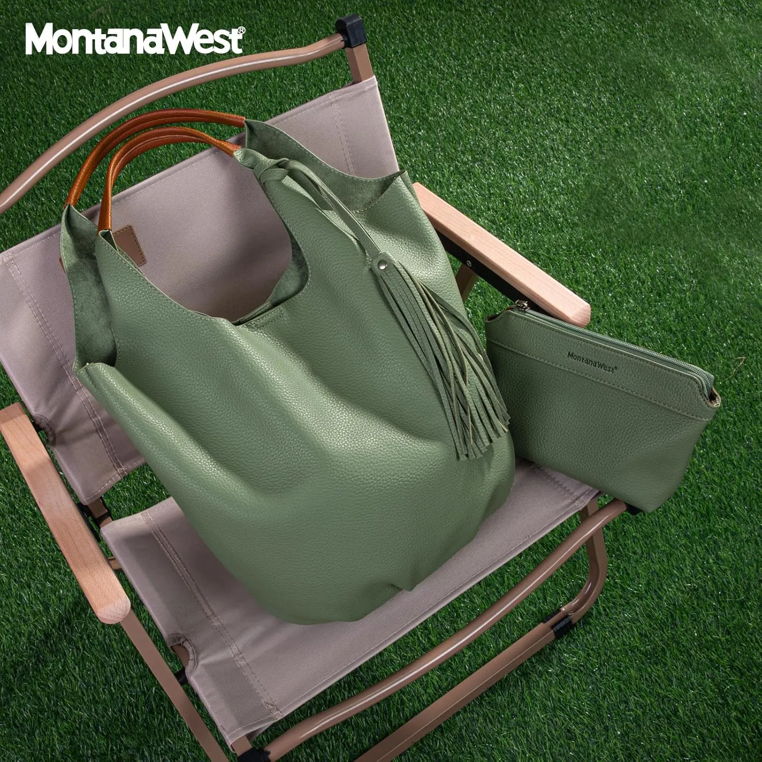 Montana West Hobo Bags for Women Slouchy Handbags 2PCS Tassels Shoulder Bag with Comestic Bag