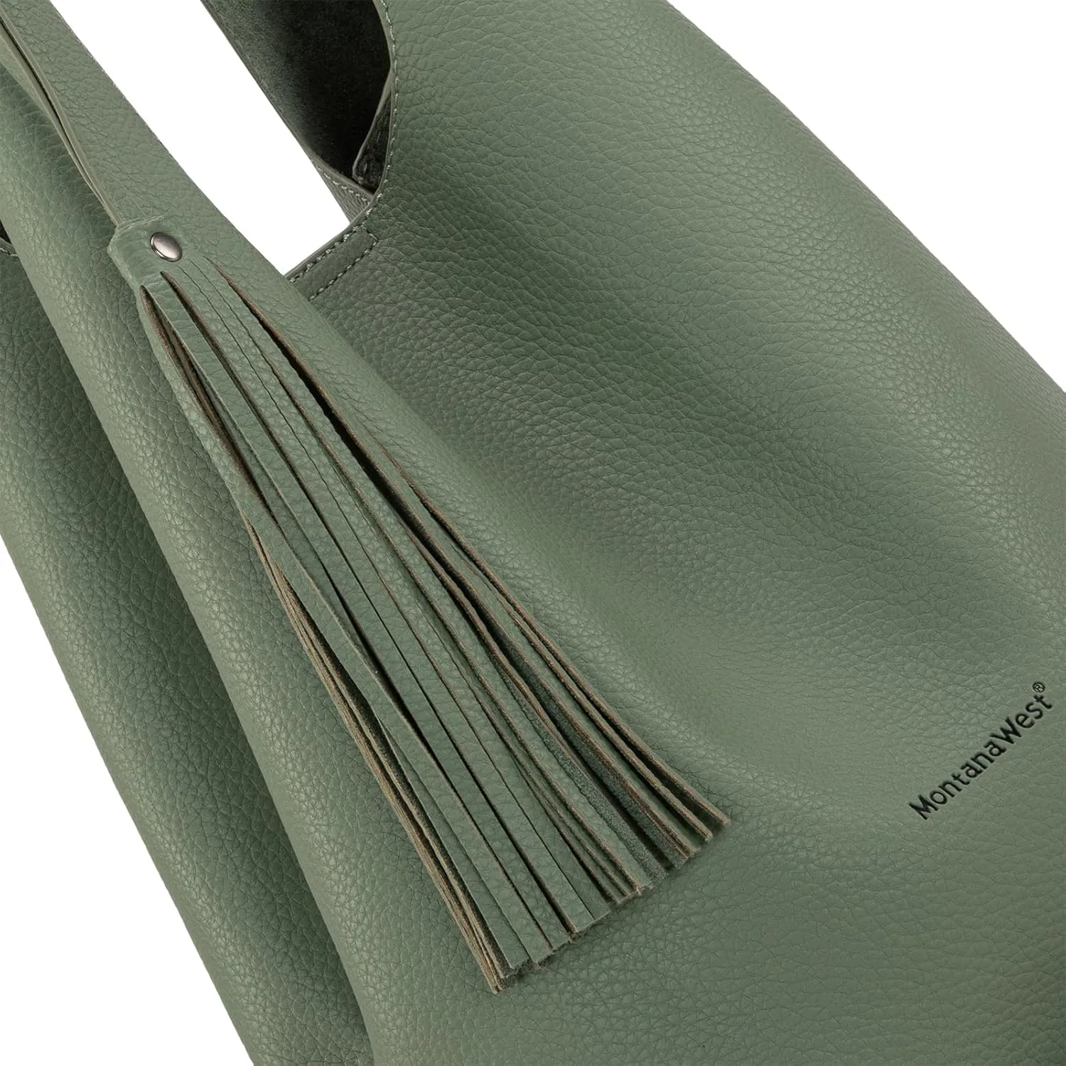 Montana West Hobo Bags for Women Slouchy Handbags 2PCS Tassels Shoulder Bag with Comestic Bag