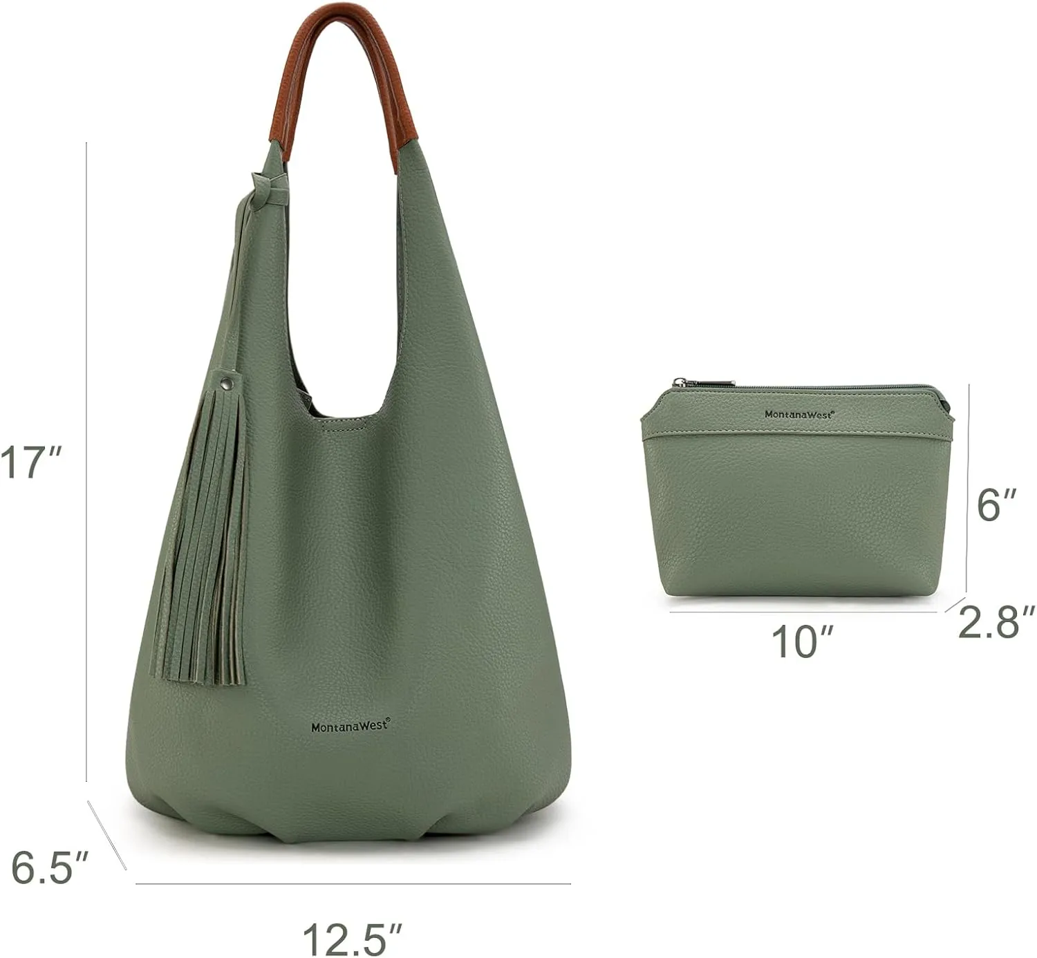 Montana West Hobo Bags for Women Slouchy Handbags 2PCS Tassels Shoulder Bag with Comestic Bag