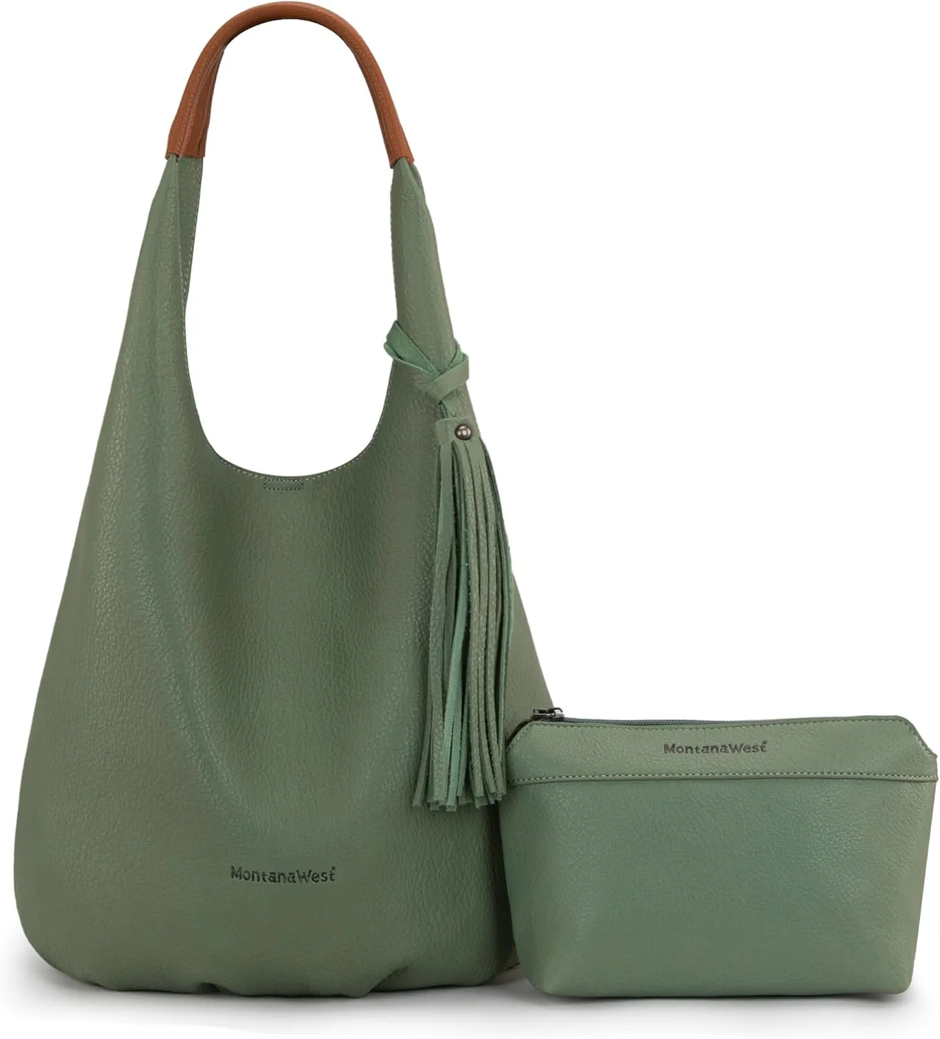 Montana West Hobo Bags for Women Slouchy Handbags 2PCS Tassels Shoulder Bag with Comestic Bag