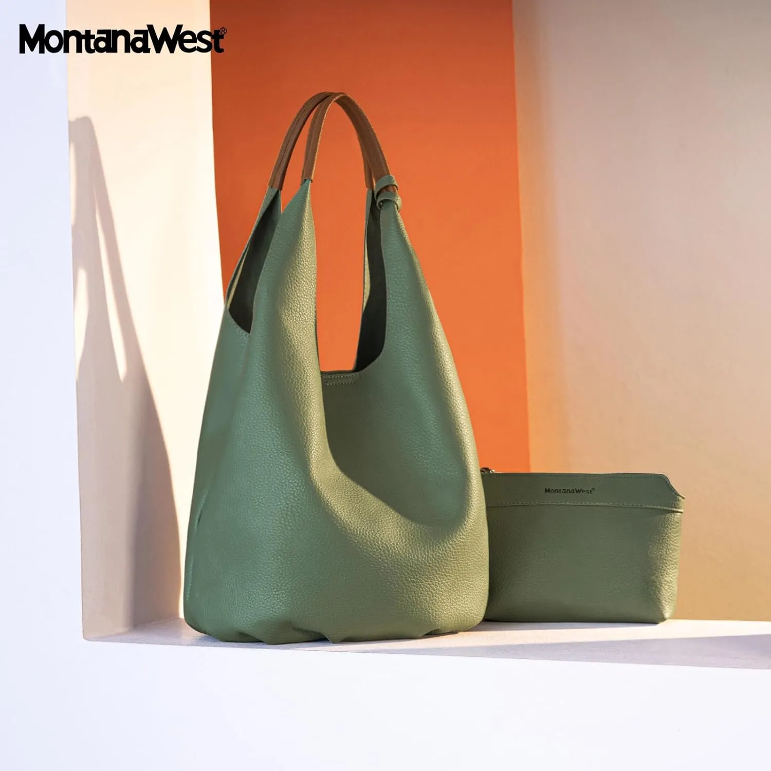 Montana West Hobo Bags for Women Slouchy Handbags 2PCS Tassels Shoulder Bag with Comestic Bag