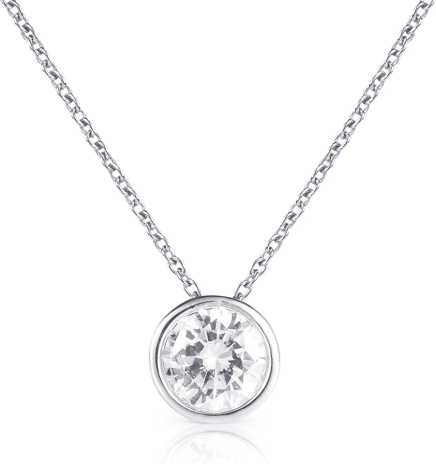 namana 925 Sterling Silver Single Stone Pendant Necklace for Women with White, Green, Blue or Red Cubic Zirconia Stones, Elegant Silver Solitaire Pendant Necklace with a Coloured Stone