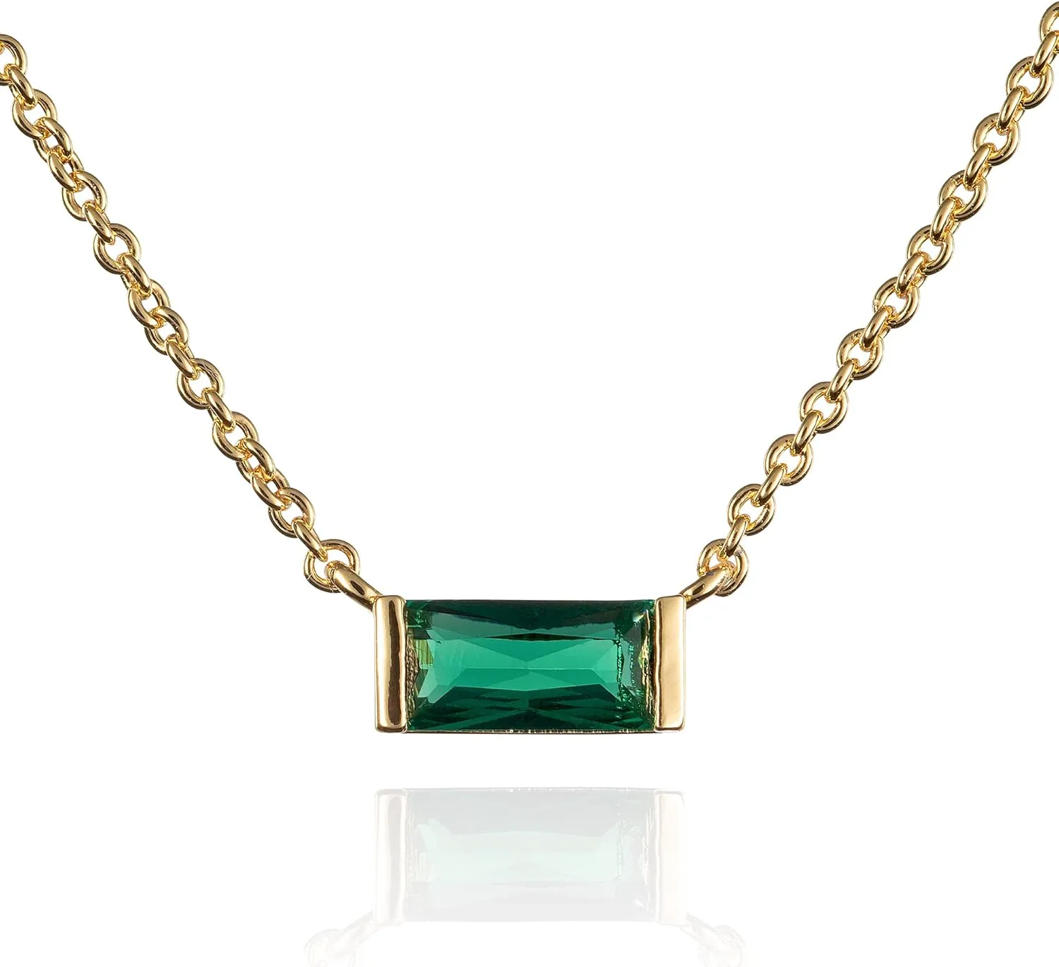 namana Dainty Gold Necklace for Women with a Single Coloured Stone, Gold Pendant Necklaces for Women with Baguette Cut Stones, Simple Gold Necklace for Women