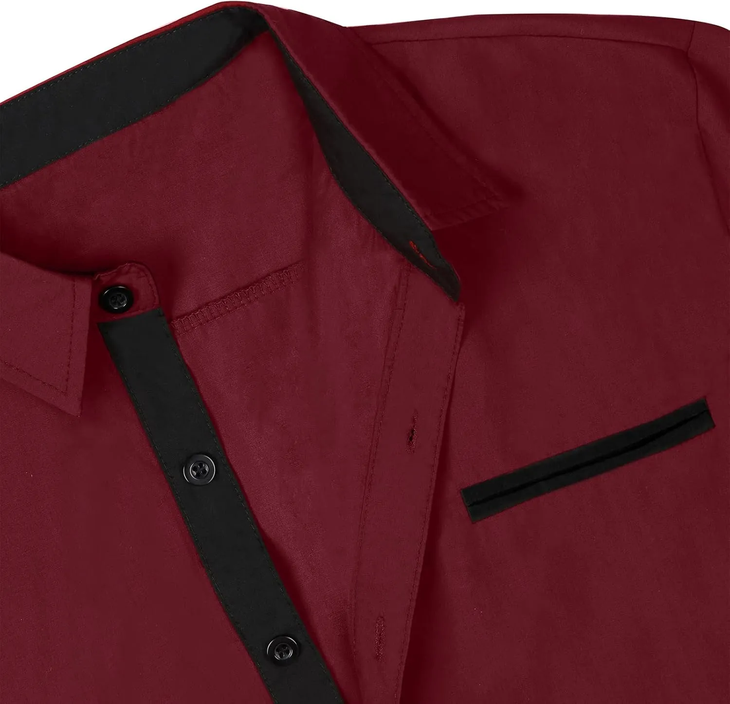 NeedBo Mens Short Sleeve Dress Shirts Slim-Fit Inner Contrast Casual Button Down Shirts