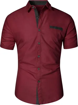 NeedBo Mens Short Sleeve Dress Shirts Slim-Fit Inner Contrast Casual Button Down Shirts