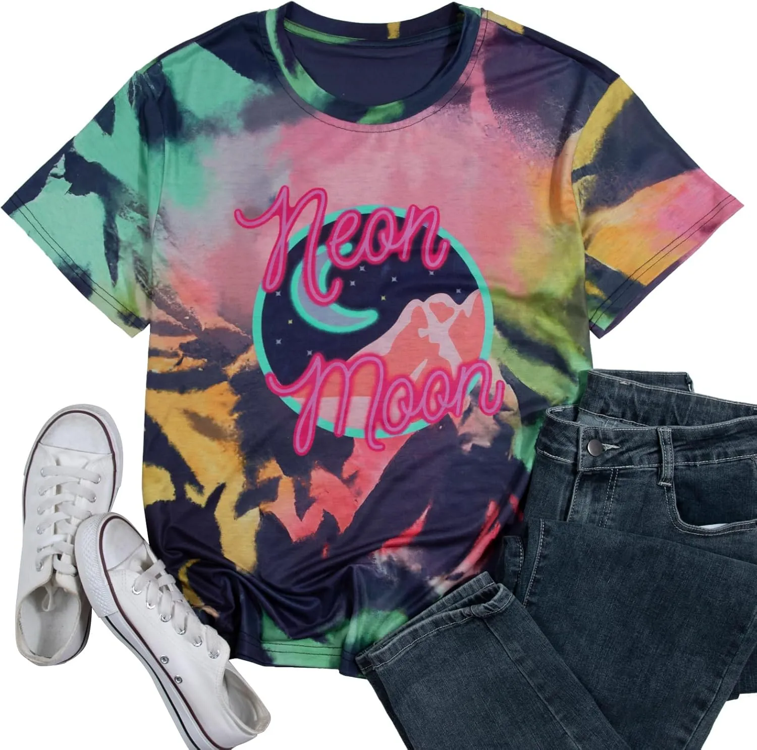 Neon Moon Shirt Women Country Music T Shirts Neon Shirts Western Graphic Tees Funny Summer Moon Stars Concert Tops