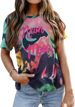 Neon Moon Shirt Women Country Music T Shirts Neon Shirts Western Graphic Tees Funny Summer Moon Stars Concert Tops