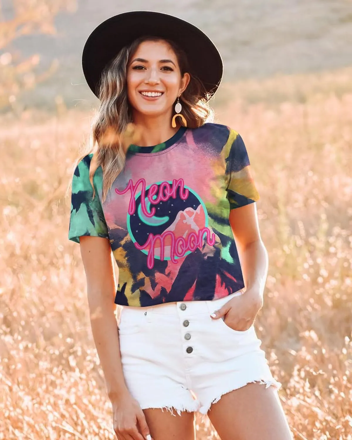 Neon Moon Shirt Women Country Music T Shirts Neon Shirts Western Graphic Tees Funny Summer Moon Stars Concert Tops