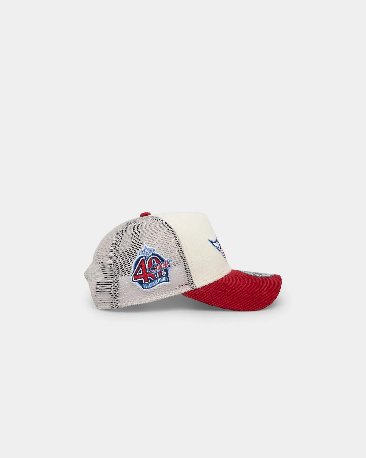New Era Anaheim Angels '2-Tone Corduroy' 9FORTY A-Frame Trucker Snapback Chrome/Red