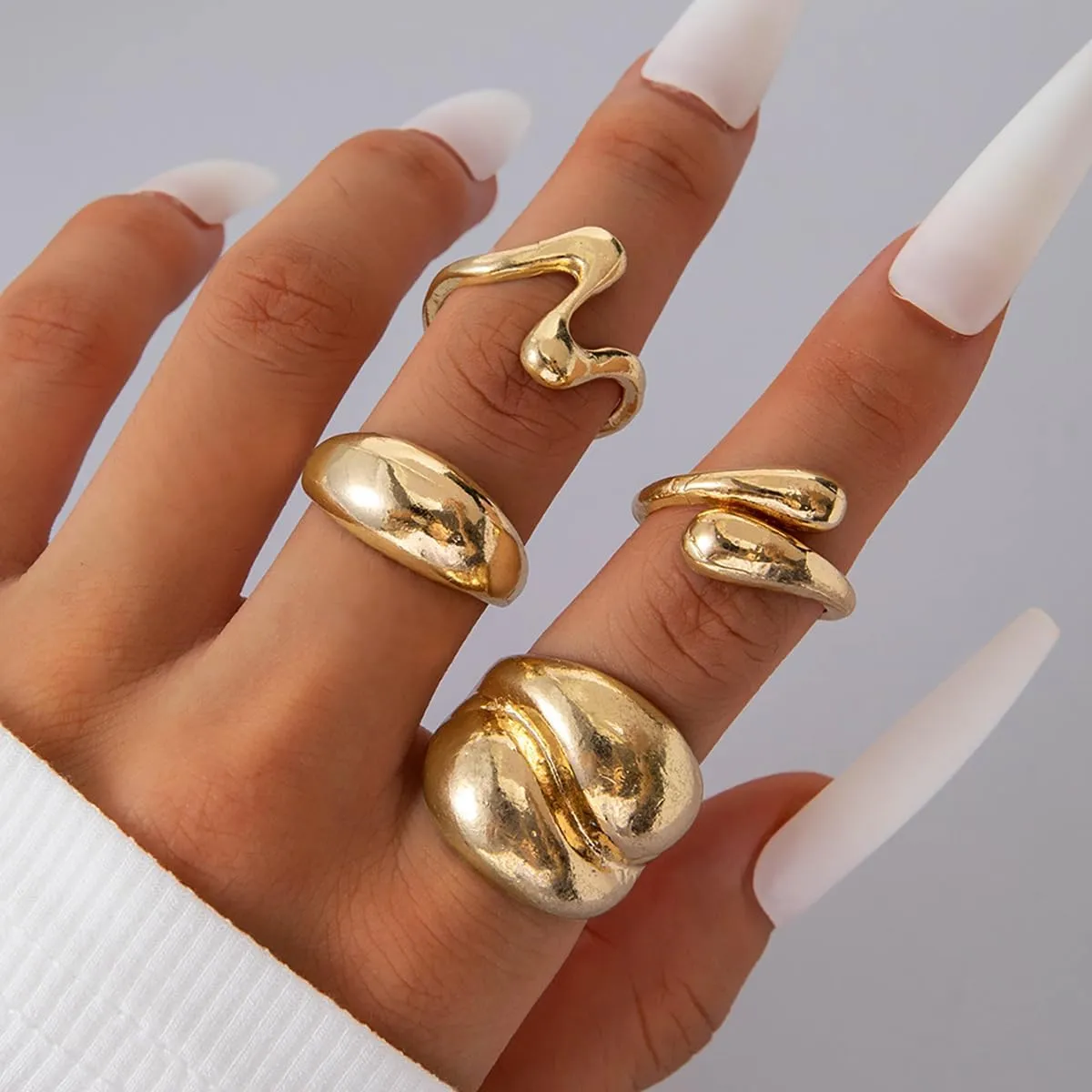 NIQIPOK Chunky Gold Rings Set for Women Adjustable Gold Statement Rings Set Open Bold Thick Rings Stacking Knuckle Ring Set Chunky Minimalist Thumb Stackable Rings Jewelry