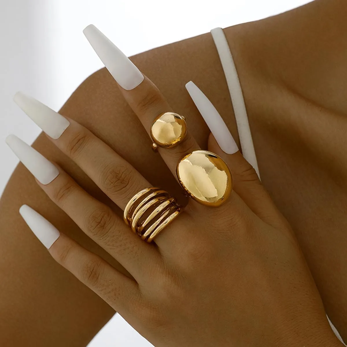 NIQIPOK Chunky Gold Rings Set for Women Adjustable Gold Statement Rings Set Open Bold Thick Rings Stacking Knuckle Ring Set Chunky Minimalist Thumb Stackable Rings Jewelry
