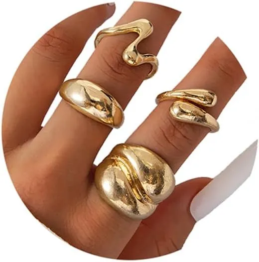 NIQIPOK Chunky Gold Rings Set for Women Adjustable Gold Statement Rings Set Open Bold Thick Rings Stacking Knuckle Ring Set Chunky Minimalist Thumb Stackable Rings Jewelry