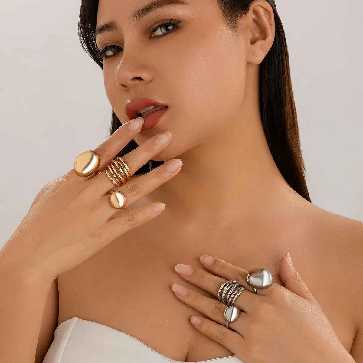 NIQIPOK Chunky Gold Rings Set for Women Adjustable Gold Statement Rings Set Open Bold Thick Rings Stacking Knuckle Ring Set Chunky Minimalist Thumb Stackable Rings Jewelry