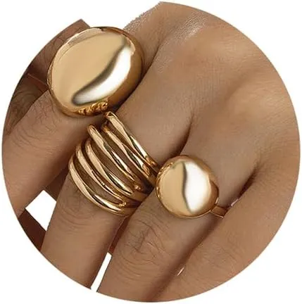 NIQIPOK Chunky Gold Rings Set for Women Adjustable Gold Statement Rings Set Open Bold Thick Rings Stacking Knuckle Ring Set Chunky Minimalist Thumb Stackable Rings Jewelry