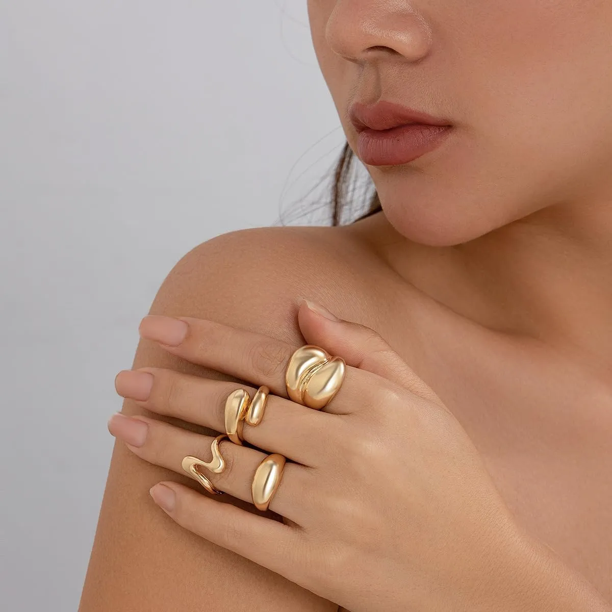 NIQIPOK Chunky Gold Rings Set for Women Adjustable Gold Statement Rings Set Open Bold Thick Rings Stacking Knuckle Ring Set Chunky Minimalist Thumb Stackable Rings Jewelry