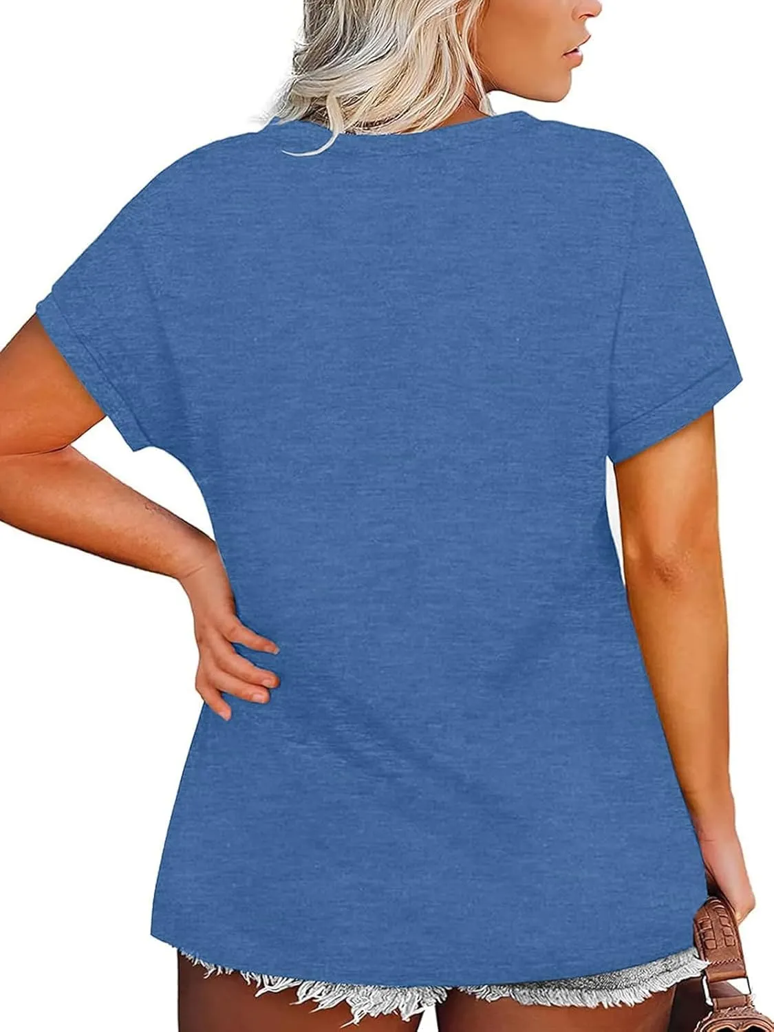 NIUBIA Womens Plus Size Shirts Letter Print Basic Crew Neck Tee Summer Short Sleeve T-Shirt with Pockets Loose Fitting Tops