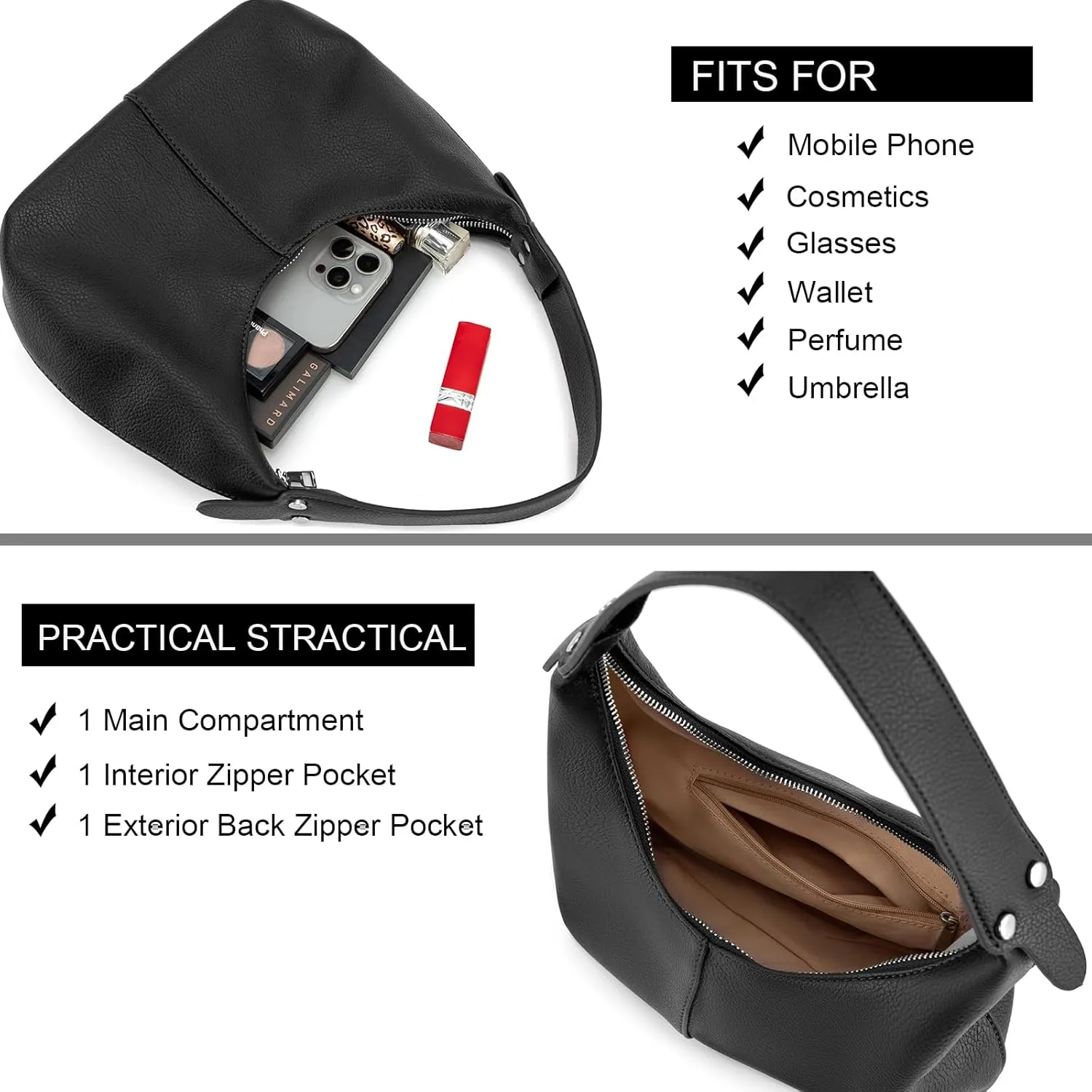 NIUEIMEE ZHOU Crescent Shoulder Bags for Women Vegan Leather Hobo Handbag Slouchy Tote Purses