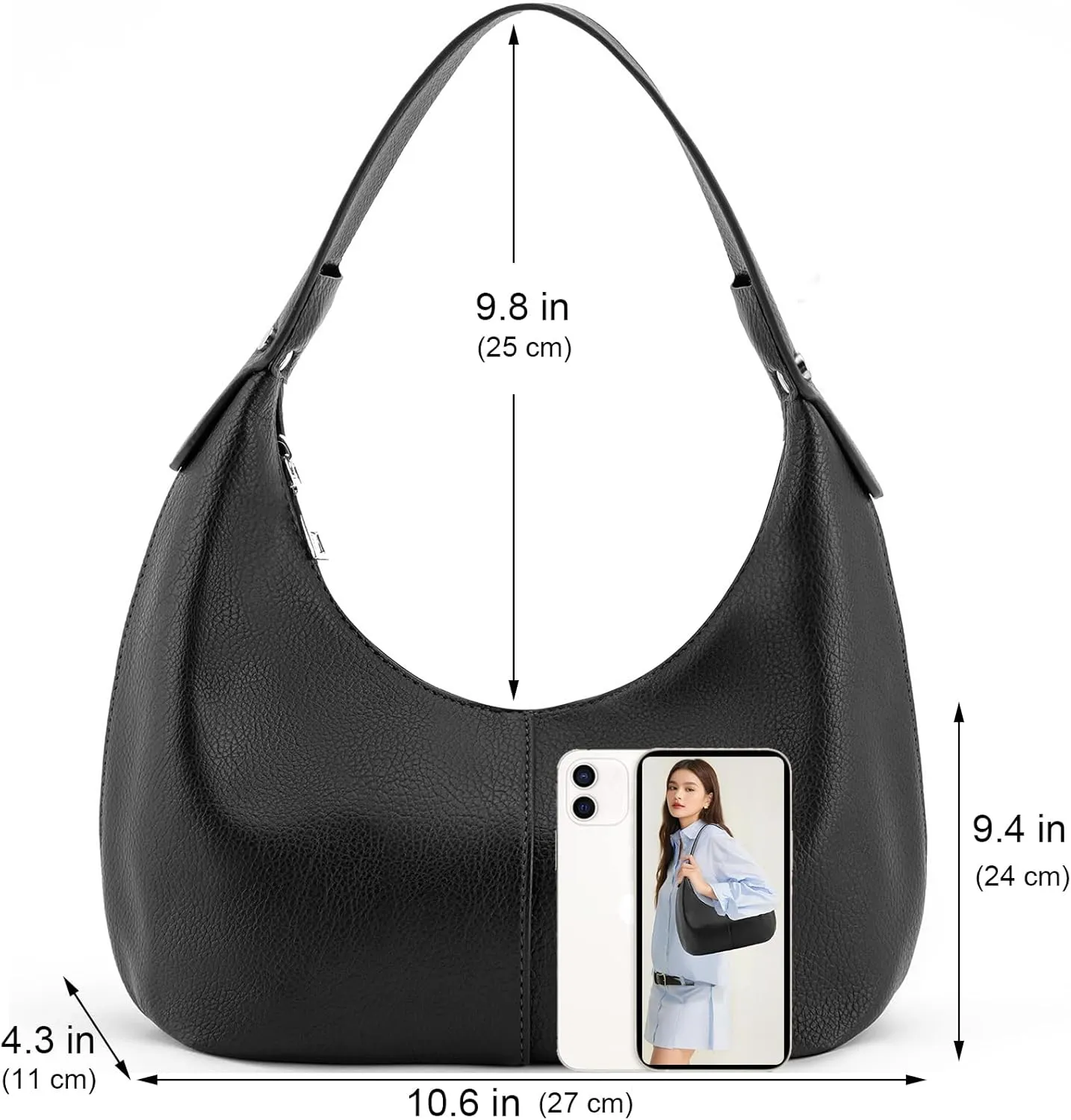 NIUEIMEE ZHOU Crescent Shoulder Bags for Women Vegan Leather Hobo Handbag Slouchy Tote Purses