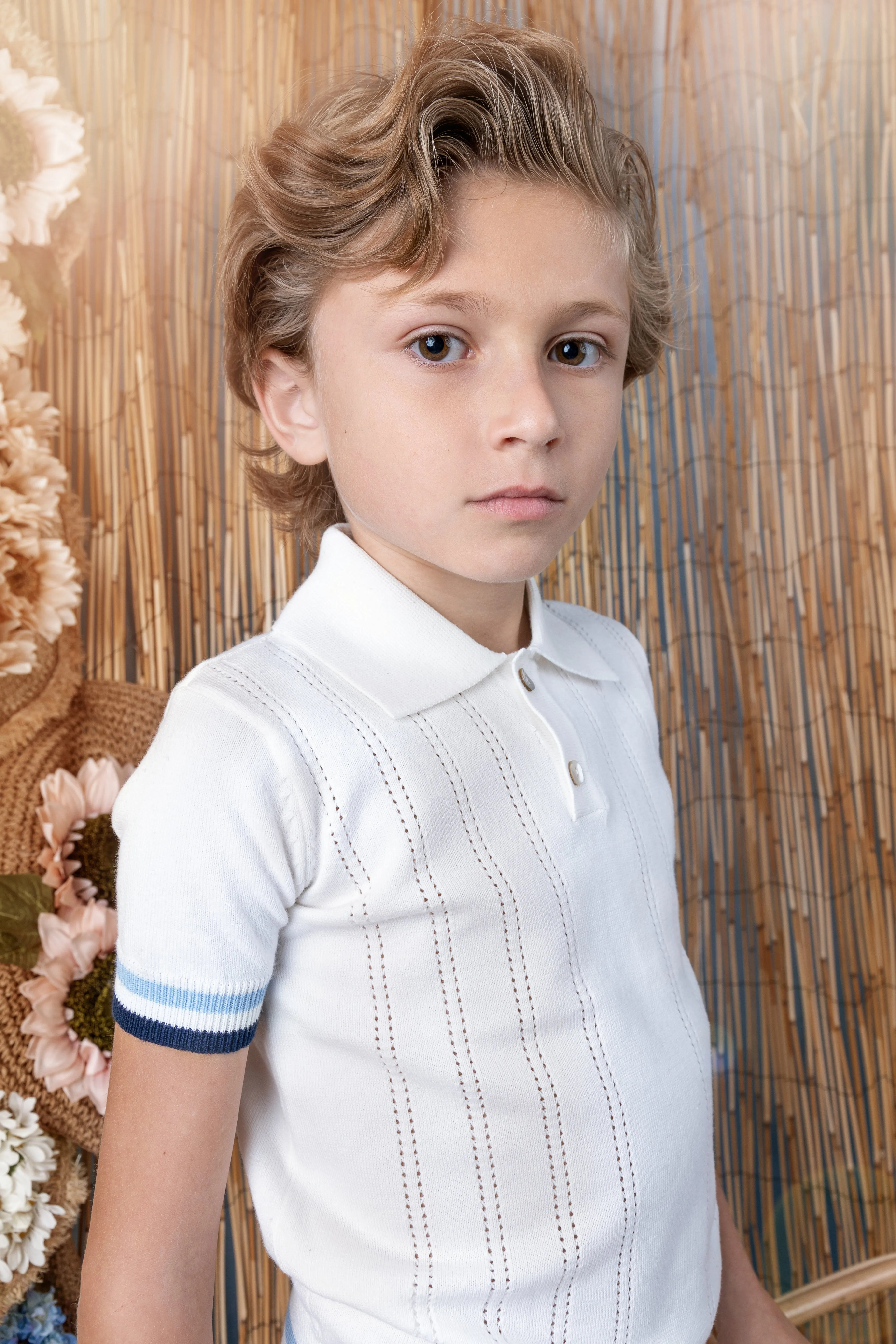 Noma Blue Stripe Detail Textured Polo Knit (NKN758)