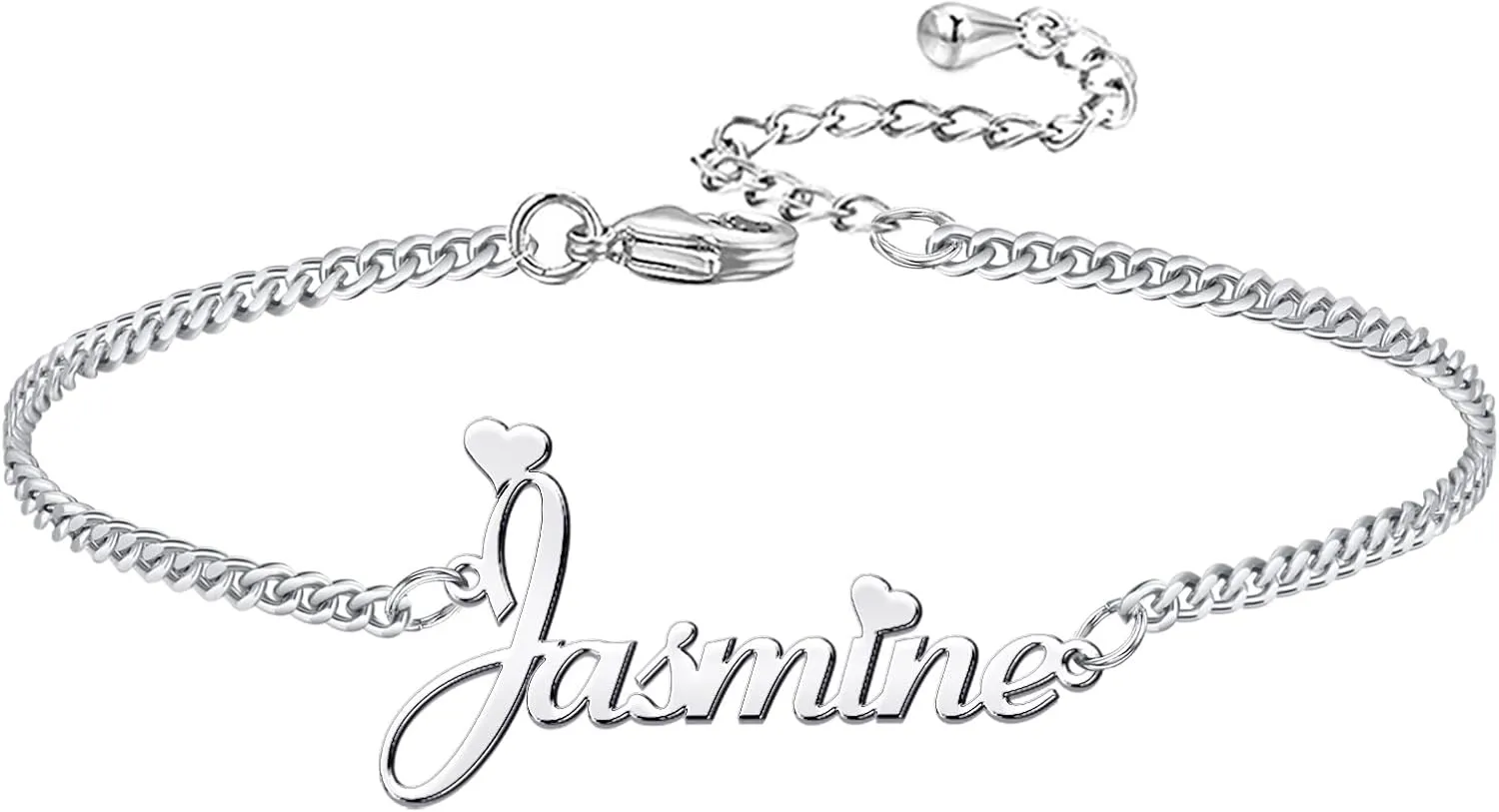 Novgarden Personalized Ankle Bracelets for Women, Sterling Silver Women Beaded Name Anklets with Cuban Chain Link Custom Bracelets Summer Beach Jewelry for Teen Girls