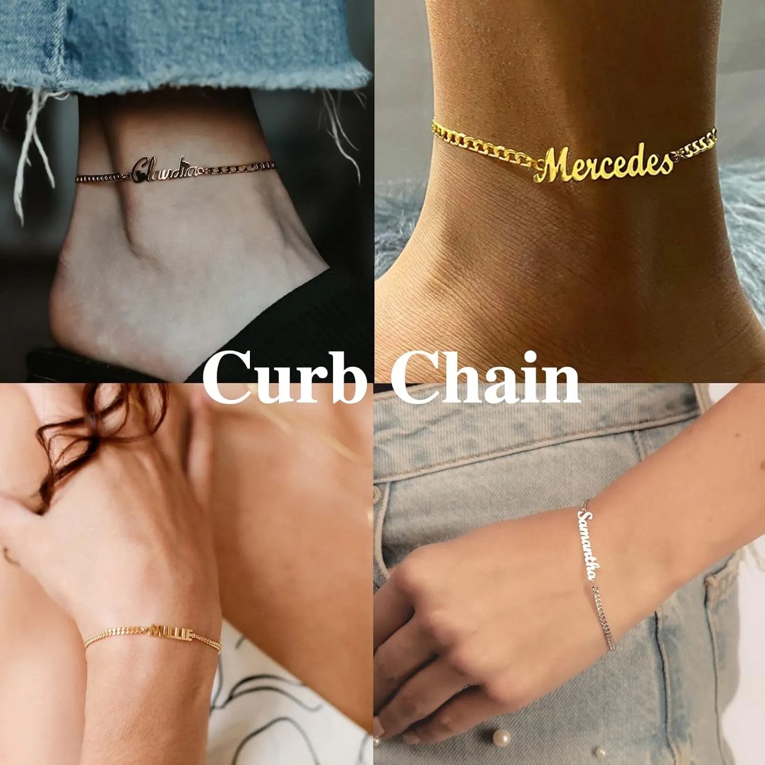 Novgarden Personalized Ankle Bracelets for Women, Sterling Silver Women Beaded Name Anklets with Cuban Chain Link Custom Bracelets Summer Beach Jewelry for Teen Girls