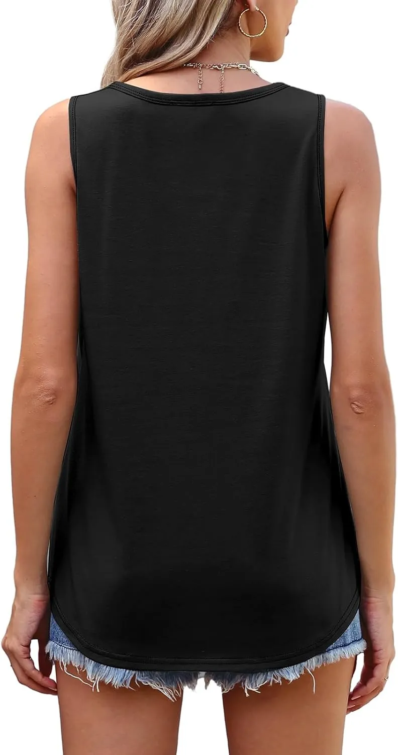 OFEEFAN Womens Tank Tops Loose Fit Scoop Neck Casual Summer Tops Curvy Hem