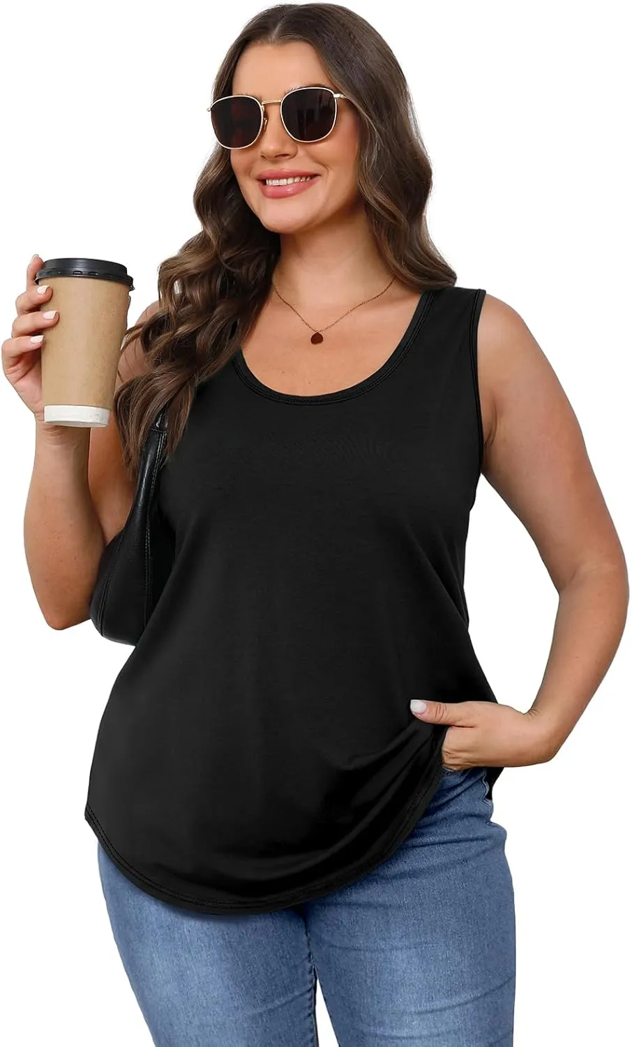 OFEEFAN Womens Tank Tops Loose Fit Scoop Neck Casual Summer Tops Curvy Hem