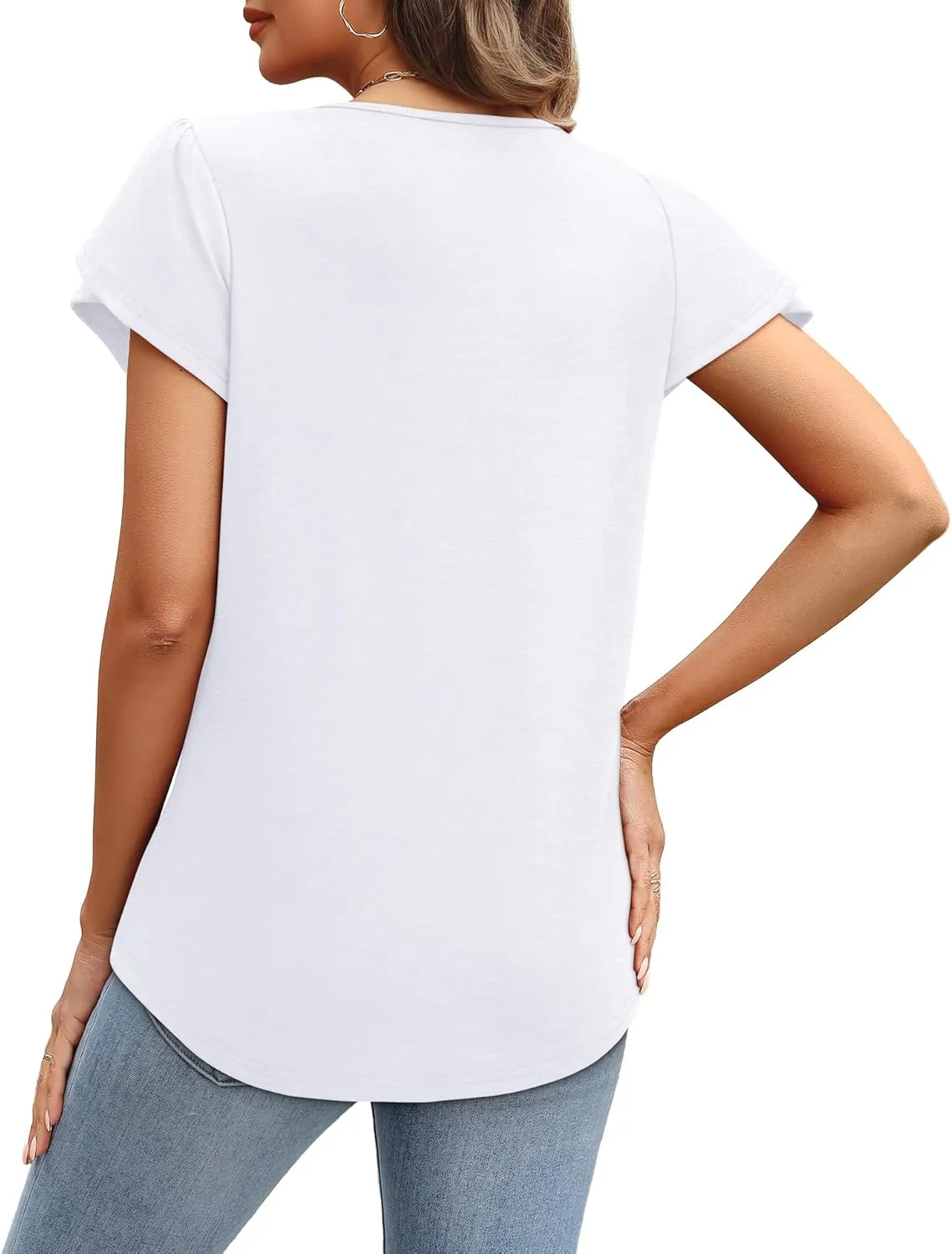 OFEEFAN Womens Tops Tulip Short Sleeve Blouses Pleated Front Summer Beach Vacation Outfits