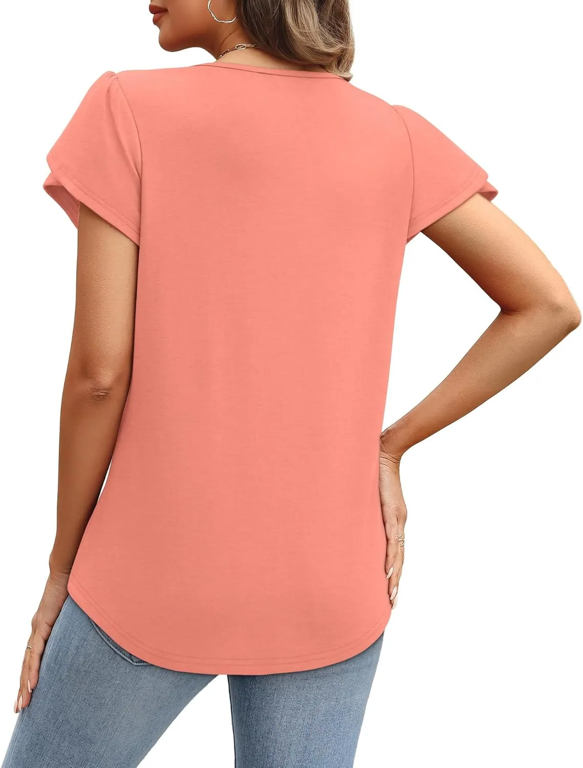 OFEEFAN Womens Tops Tulip Short Sleeve Blouses Pleated Front Summer Beach Vacation Outfits