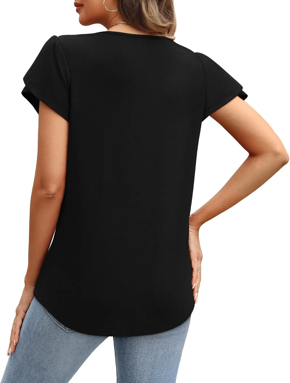 OFEEFAN Womens Tops Tulip Short Sleeve Blouses Pleated Front Summer Beach Vacation Outfits