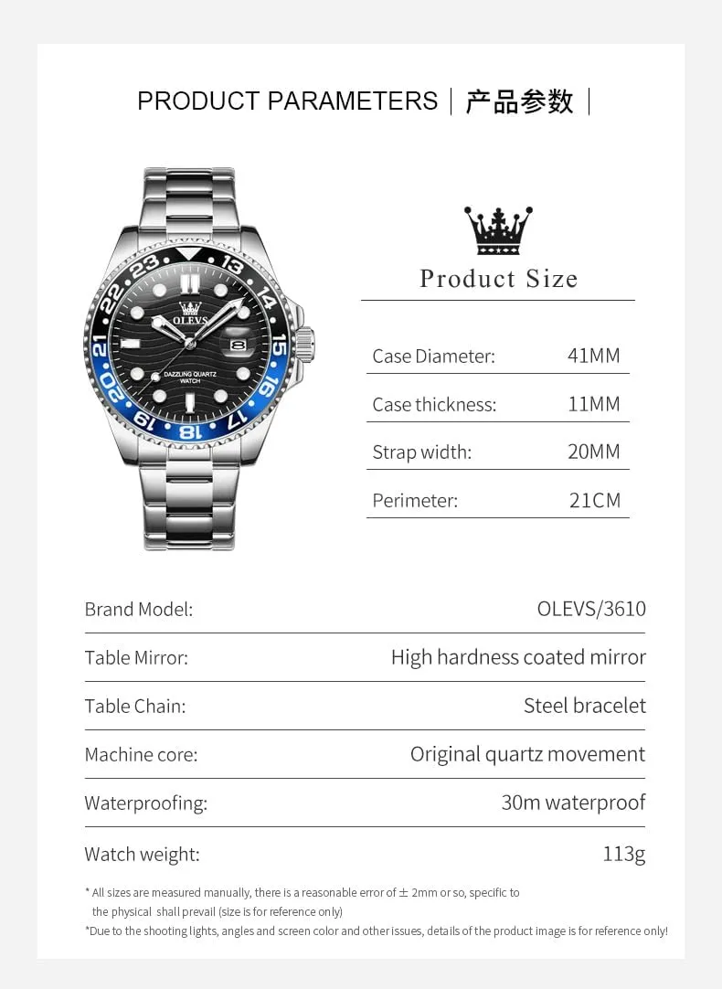 OLEVS Men Skeleton Watches Stainless Steel Analog Quartz Moon Phase Male Watch, Diamond Multi Calendar Chronograph Watch,Waterproof Wrist Watch for Men