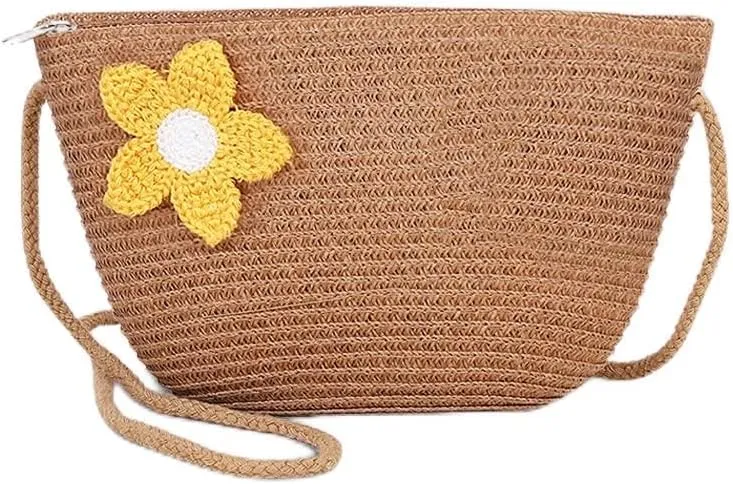 Omen's Floral Straw Crossbody Bag Fashion Casual Woven Rattan Clutch Summer Beach Handwoven Wallet
