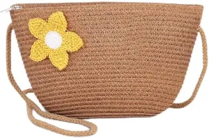 Omen's Floral Straw Crossbody Bag Fashion Casual Woven Rattan Clutch Summer Beach Handwoven Wallet
