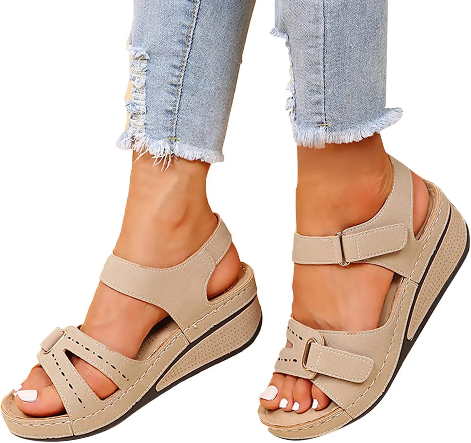 Orthopedic Sandals for Women Fashion, Open Toe Ankle Strap Platform Sandals Casual Strappy Low Wedges Slip on Sandals