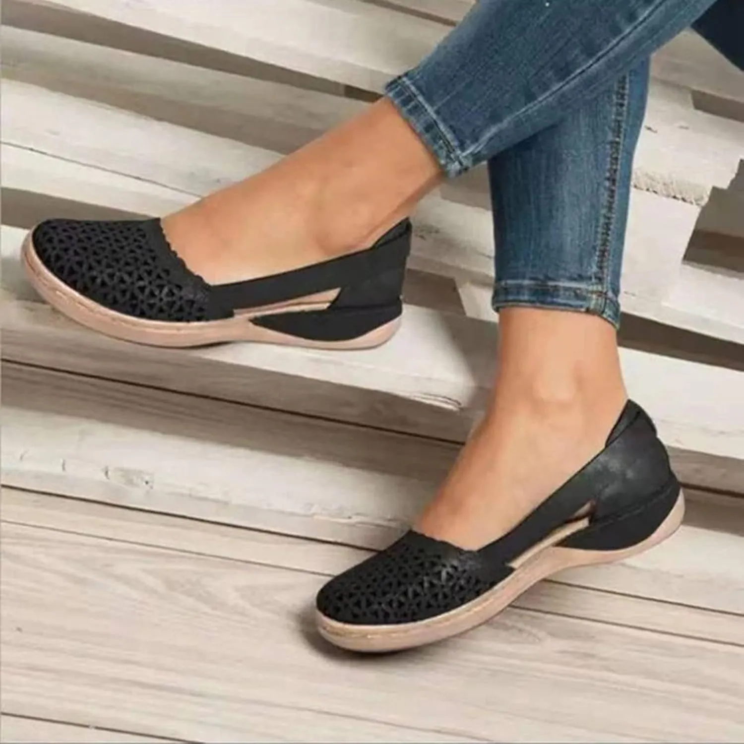 Orthopedic Wedge Sandals for Women Summer Dressy Closed Toe Hollow Out Wedge Sandals Casual Slip-On Slippers Comfortable