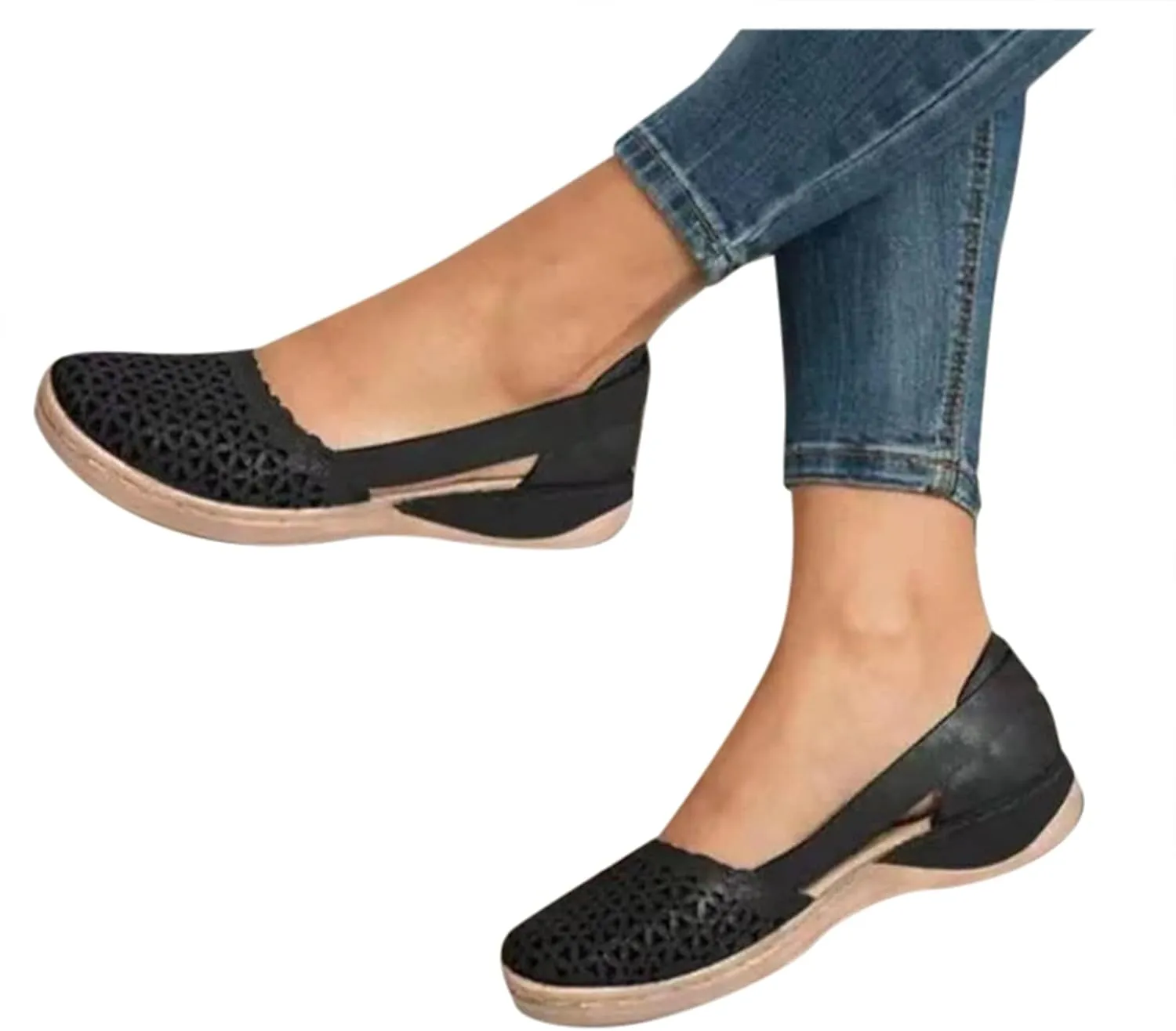 Orthopedic Wedge Sandals for Women Summer Dressy Closed Toe Hollow Out Wedge Sandals Casual Slip-On Slippers Comfortable